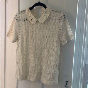 J. Crew Cream Lace Fitted Blouse with Peter Pan Collar
